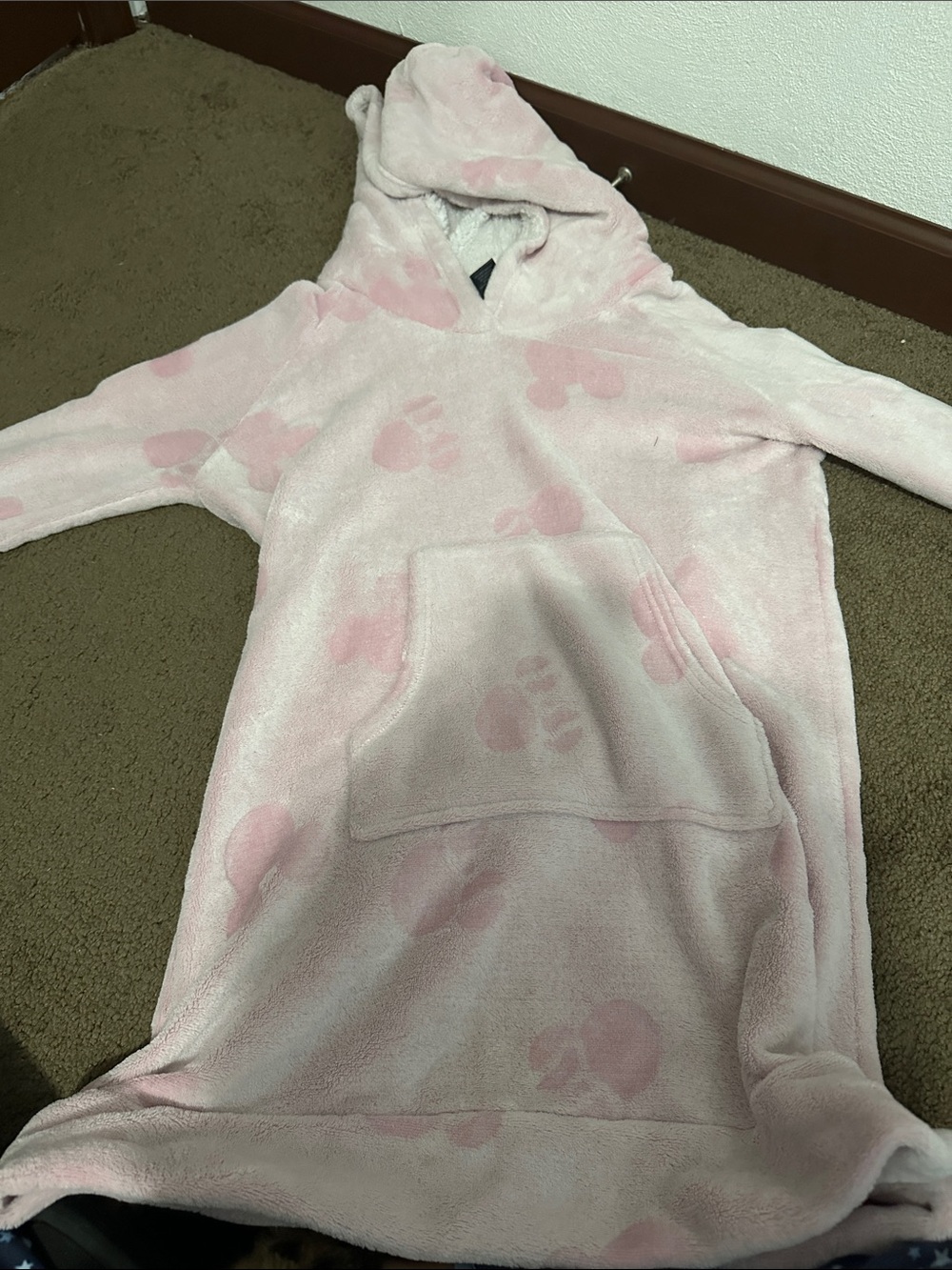 Disney Plush Hooded Pajama Sack in Light Pink with Paw Print